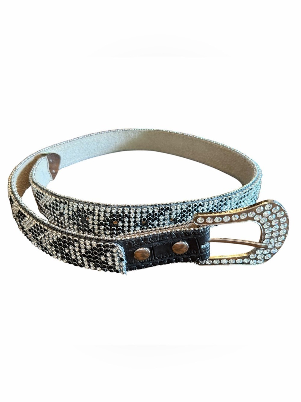 Vintage Guess Rhinestones Studs Leather Belt Western Bling Medium Unisex EC